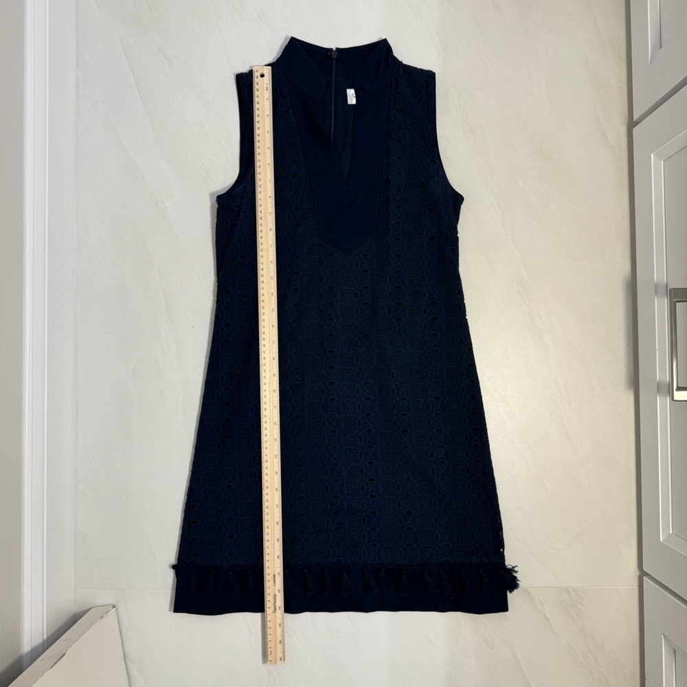 Eliza J Navy Eyelet Sleeveless Dress • Size 2 • Ruffle Hem - Picture 3 of 8